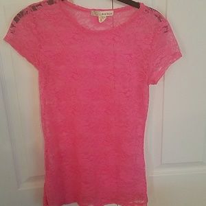 Pink floral lace tee
